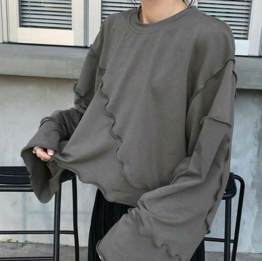 Women's Loose Crop Sweatshirt With Ruffle Hem, Grey, Spring Fall/Winter
